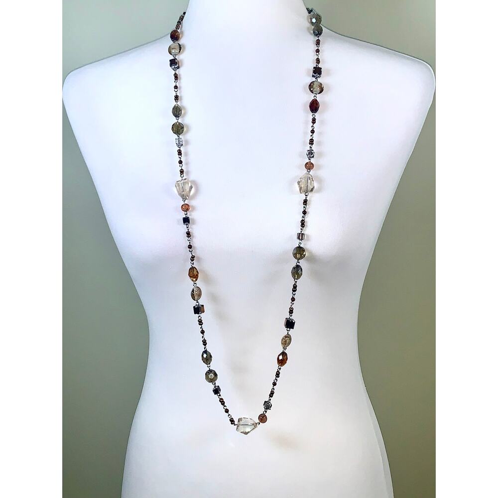 Premier Designs Root Beer Art Glass Earth Tone Beaded Statement Necklace